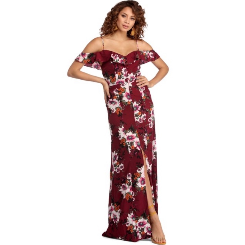 Windsor burgundy floral boho maxi dress